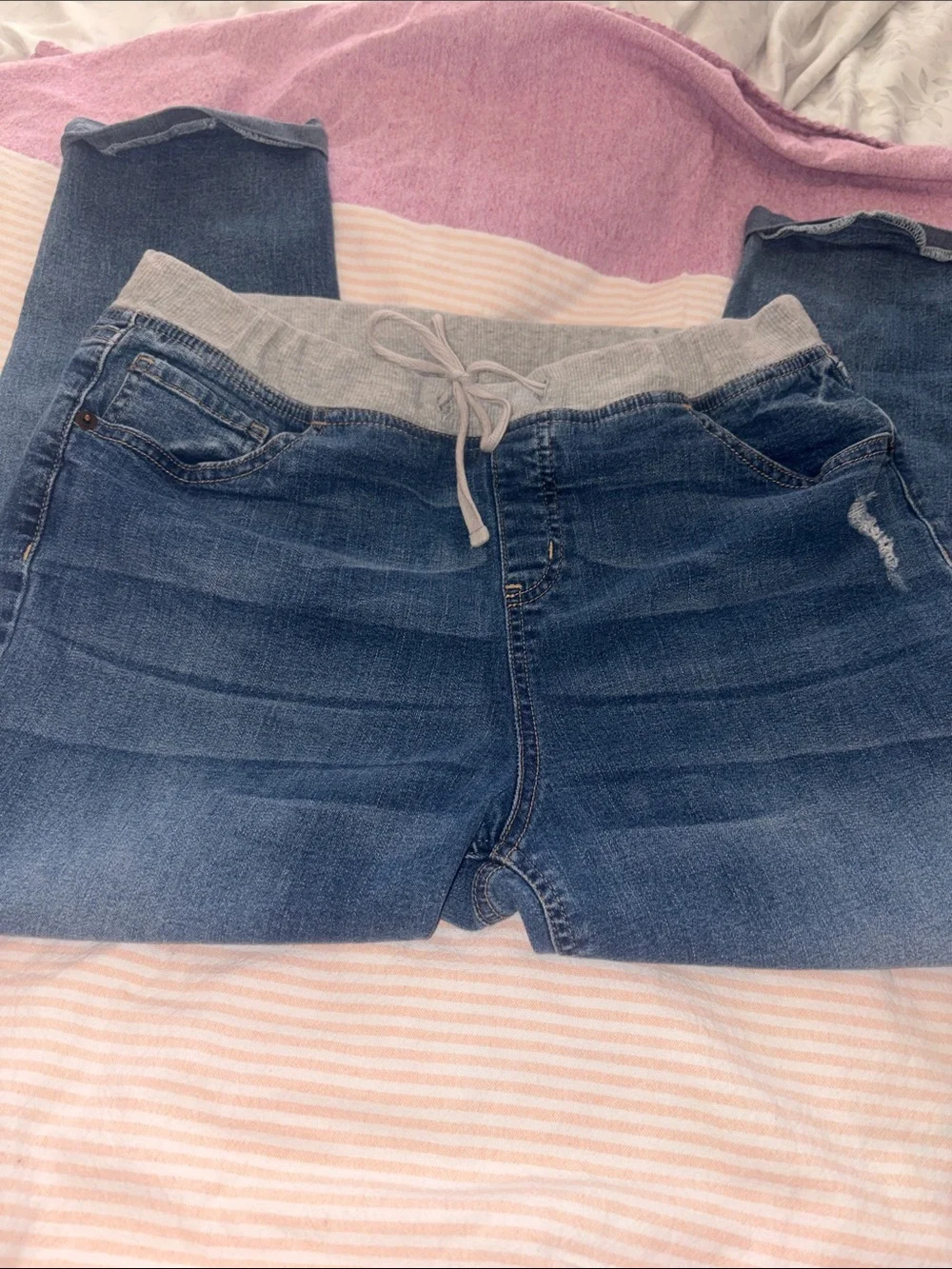 The Children's Place Blue Pull-On Jogger Jeans with Gray Waistband